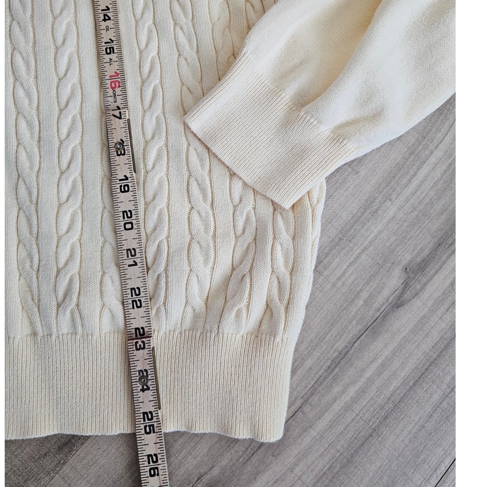Karen Scott Womens XL Cream Ivory 100% Cotton Cable Knit Quarter Zip Sweater - Picture 4 of 6